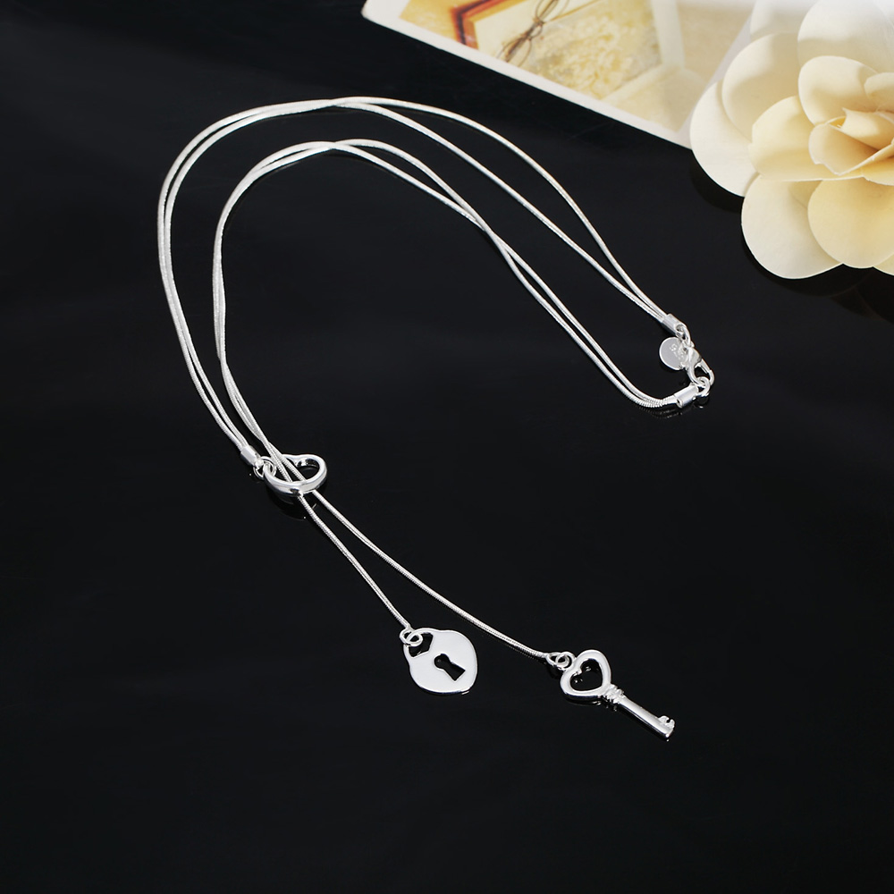 Chain Lock Combination - Fine 925 perak murni kalung kunci